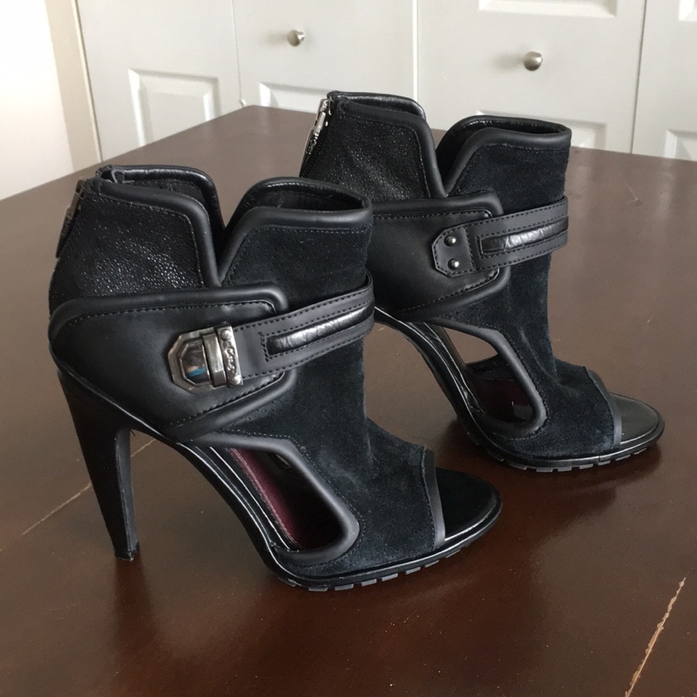 Black open toe booties